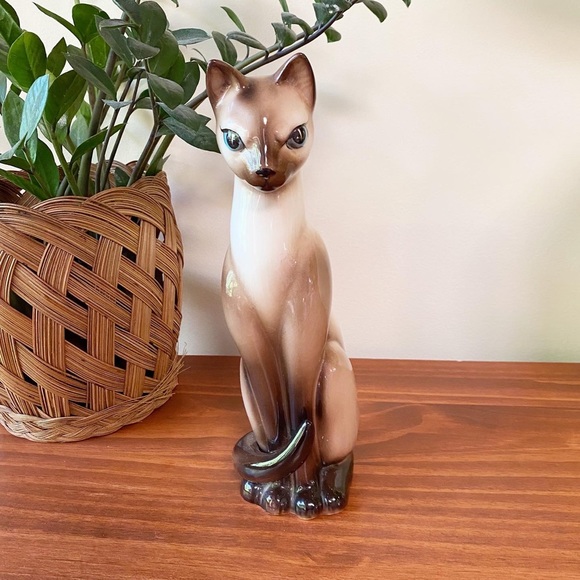 Vintage Siamese Cat Art Delco Ceramic Figure Boho Eclectic Mid Century Decor